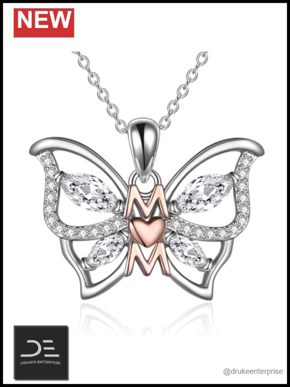 925 Sterling Silver Butterfly Mom Pendant Necklace Stainless Steel Chain